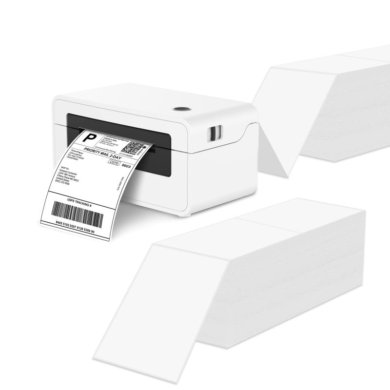 RyhamPaper ريهام بيبر ملصقات حرارية مباشرة 4" × 6" - ملصقات شحن بريدية بيضاء، مثقبة، لاصق دائم 2000 ملصق لكل كومة (2 كومة - 4000 ملصق)  - Image 2